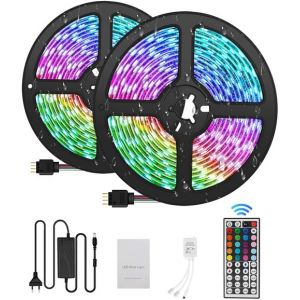 Ruban LED 10M Bande LED 300 LEDs 5050 RGB IP65, Kit Bande LED Lumineuse Multicolore