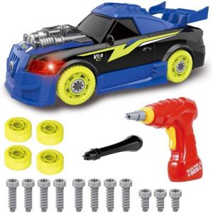 10PCS Prendre À Part Voiture Course Sport pour Enfants 3+ Ans, 26 Pièces avec Simulation Perceuse Électrique, Son Réaliste et LED, Costruire Votre Voiture Jouet, Meilleurs Cadeaux pour Garçons