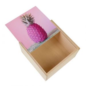 Boite Coffret en Bois - Fabulous - Ananas Rose sur Fond Rose (11 x 11 x 3,5 cm)