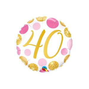 Ballon Aluminium Happy Birthday 40 Pois Rose Et Or 45 Cm 18 Qualatex® - Blanc - 18 / 45 cm de diamètre