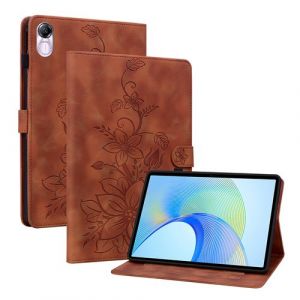 Étui FOXDOCK pour tablette Honor Pad X8 Pro coque en TPU souple et durable avec support réglable, emplacements pour cartes et rainures antidérapantes-Marron