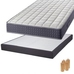 SILHOUETTE - Pack Matelas 140x190 + Sommier Tapissier Démontable 2x20 Lattes Anthracites + Pieds Bois 15cm - Altobuy