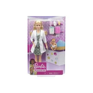 Coffret barbie poupee mannequin m&eacute;decin + b&eacute;b&eacute; + accessoires - set poup&eacute;e mannequin m&eacute;tier docteur + 1 carte offerte
