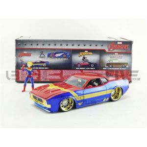 Voiture Miniature de Collection JADA TOYS 1-24 - FORD Mustang Mach 1 + Captain Marvel Figure - Red / Gold / Blue - 31193R