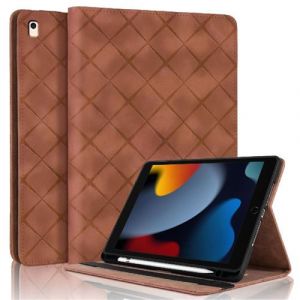 Coque pour iPad Air 2 9.7 Motif Carré Tablette Etui PU Cuir Housse de Protection avec Multi-Angles ZURSANA Marron
