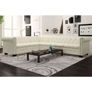 vidaXL Canapé d'angle Chesterfield 6 places Cuir artificiel Blanc