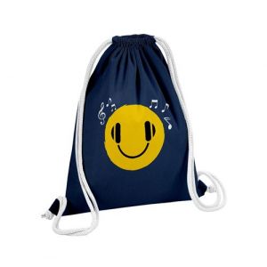 Fabulous Sac de Gym en Coton Bleu Smiley Musique 12 Litres
