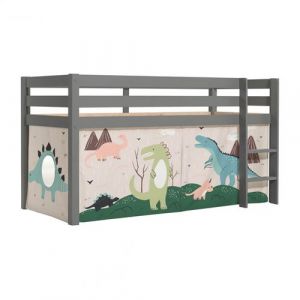 Lit Mi-Haut en Pin Laqu&eacute; Gris 90x200cm Housse Dino - SLEEPY - ALTOBUY
