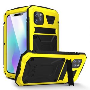 Coque en TPU antichoc &eacute;tanche &agrave; la poussi&egrave;re &eacute;tanche avec b&eacute;quille 360&deg; jaune pour votre Apple iPhone 11 Pro 5.8 pouces