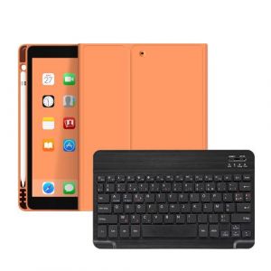 Étui HSMY en Silicone avec Clavier Français AZERTY Bluetooth pour iPad6 / Air2 2018 9.7 - Orange&Noir