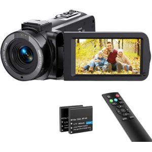 Caméscope Vidéo FHD 1080P 36MP 30FPS avec Télécommande, 2 Piles noir