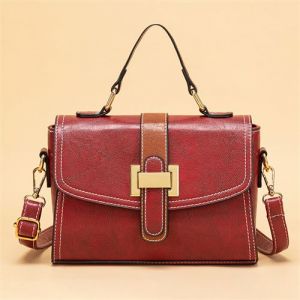 Sac &agrave; main r&eacute;tro en cuir cir&eacute; et huil&eacute; pour femme rouge
