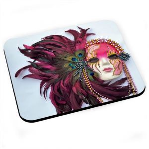 Tapis de souris Carnaval de venise masque rose et plumes de paon