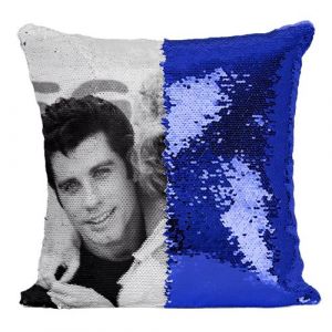 Fabulous Housse de Coussin &agrave; Sequin - Paillettes Bleu John Travolta Olivia Newton 1978 [40 x 40 cm]