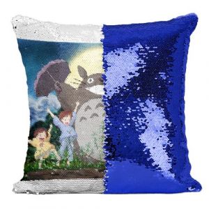Fabulous Housse de Coussin à Sequin - Paillettes Bleu Mon Voisin Totoro Dessin Foret Miyazaki [40 x 40 cm]