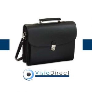 Serviette Deluxe noire en simili cuir 5 compartiments + poches - Dimensions : L 40 x H 32 x P 15 cm