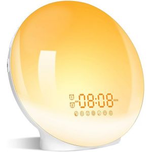 Eveil Lumière LED Radio Réveil Matin Lumineux Lampe de Chevet 20 Niveaux de Luminosité Simulateur d'Aube et Crépuscule