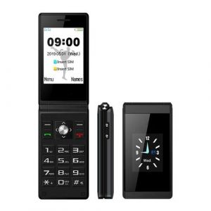 Téléphone Portable À Clapet Double Écran Bluetooth FM SOS Dual SIM Or Noir YONIS