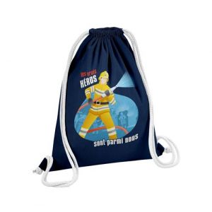 Fabulous Sac de Gym en Coton Bleu Les Vrais Héros - Pompier 12 Litres