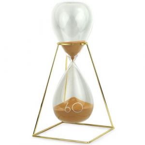 Grand sablier de d&eacute;coration m&eacute;tal dor&eacute; et verre