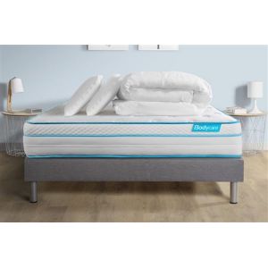 Pack 140x190 matelas BodyMax + sommier kit gris + Couette 240x220cm + 2 oreillers 60x40cm