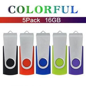 Clé USB 16 Go, Lot de 5 Cle USB 2.0 Originale Pivotantes U Disk Clef USB (Noir Rouge Bleu Violet Vert)