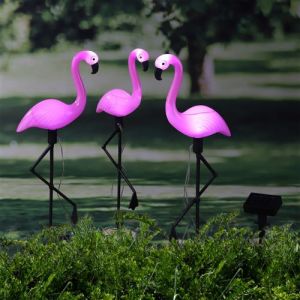 HI Pieu de jardin solaire &agrave; LED Flamant rose 3 pcs