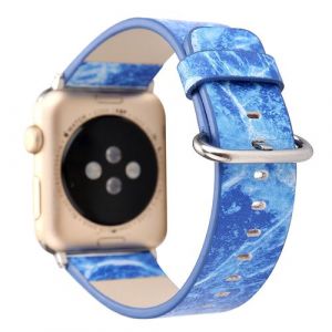 Bracelet de montre en cuir motif de marbre pour Apple Watch Series 6/ SE/ 5/ 4 40mm - Bleu