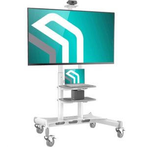 ONKRON Support TV Roulettes Blanc pour 50 - 86 TVs, jusqu'à 90,9 kg, VESA 200x200 - 800x500/TV Chariot à Roulettes Hauteur Réglable TS1881-W Blanc