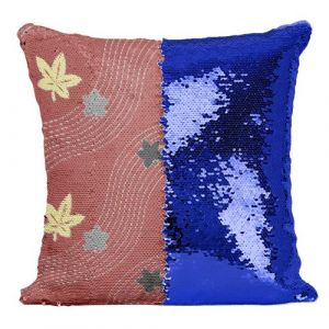 Fabulous Housse de Coussin &agrave; Sequin - Paillettes Bleu Feuille d'erable Motif Japonais Rouge [40 x 40 cm]