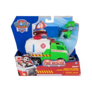 Coffret pat patrouille fire rescue rocky + camion-citerne pompier de luxe - set figurine et véhicule + carte tigre