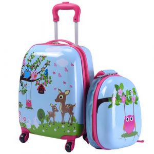 valise giantex enfant à roulettes type cabine 16”+ sac à dos 12” motif de la jungle ensemble de bagage pour enfants