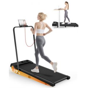 Tapis de course avec accoudoirs incliné 7% BIGZZIA , 1-8 km/h, 2,5 CV, avec télécommande et écran LCD, poids max 120 kg, Noir