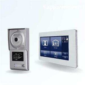 BT SECURITY Portier interphone vidéo neo 2 fils pour 2 entrées - 1 appartement - 2 platines - 1 écran tactile smart 7" blanc - avec lecteur de badge
