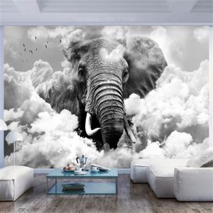 Papier peint - Elephant in the Clouds (Black and White) - 250x175 Artgeist (53437)