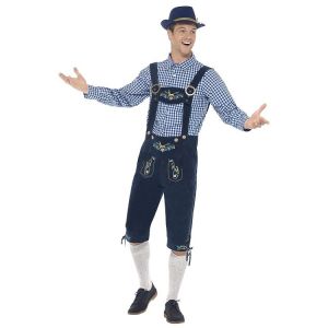Smiffys Costume traditionnel Rutger le Bavarois Deluxe, Bleu, avec culotte bavaroise et