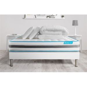 Pack 160x200 matelas BodyFlex + sommier kit blanc + Couette 260x240cm + 2 oreillers 60x40cm