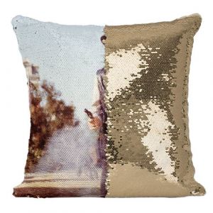 Fabulous Coussin avec Housse Sequin - Paillettes Doré Cowboy Shérif Western Duel au Revolver [40 x 40 cm]
