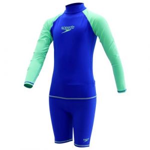 Speedo Ensemble de protection contre les éruptions cutanées pour garçons - 2 pièces UPF 50+ Maillot de bain à manches longues et ensemble de maillot de bain, Belle lueur bleue/verte, Taille 10