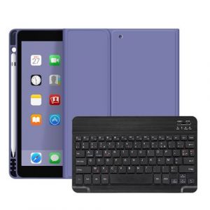 &Eacute;tui HSMY en Silicone avec Clavier Fran&ccedil;ais AZERTY Bluetooth pour iPad Pro 10.5 / Air3 2019 - Violet&Noir