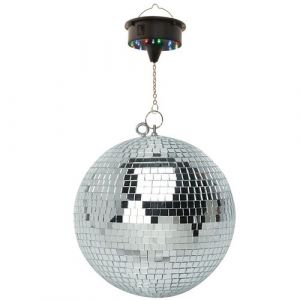Boule à Facettes Argentée 50cm FXLab avec deux points de suspension + Moteur de boule à facettes LED à batterie FXLAB
