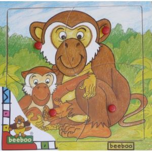 Puzzle a encastrer - singe - 4 pieces - puzzle bouton en bois - animaux