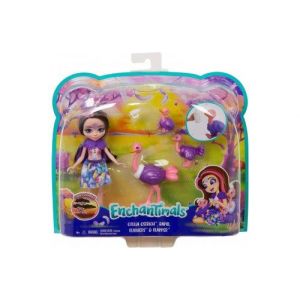 Coffret enchantimals poup&eacute;e autruche ofelia et les rapid feathers et flapper l'autruchon - figurine 15cm avec animal zoo - mini-poupee