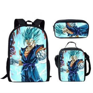 Set de 3 pi&egrave;ces Sac &agrave; dos Sac de messager Trousse Dragon Ball Bleu