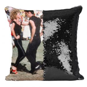 Fabulous Housse de Coussin &agrave; Sequin - Paillettes Noir John Travolta et Olivia Newton Grease 2 [40 x 40 cm]