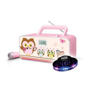 RADIO CD USB  M-29-KP - Rose - Affichage LCD - Antenne FM - 1 micro inclus - CD/CD-R/CD-RW - Radio FM - Lumière OVNI