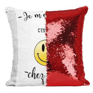 Fabulous Coussin avec Housse Sequin - Paillettes Rouge Je M'en Fout C'Est Pas Chez Moi Emoji [40 x 40 cm]
