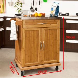 SoBuy Desserte de Cuisine &agrave; Roulettes avec Plateau en Acier Inoxydable et Bambou