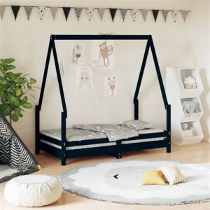 Cadre de lit pour enfant noir 70x140 cm bois de pin massif