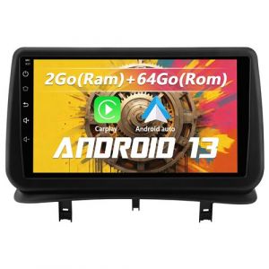 Autoradio Carplay Bluetooth pour Renault Clio Ⅲ 2005-2014 Écran Tactile HD de 9 Pouces Support Carplay et Android Auto Commande au Volant mirrorlink WiFi DSP FM RDS GPS[2Go+64Go]
